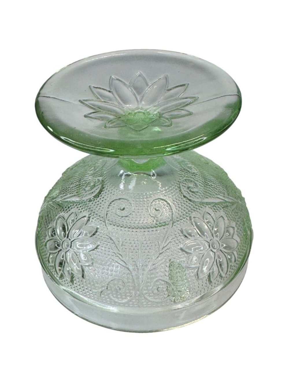 Tiara Indiana Glass Chantilly Green Fairy Lamp 2-pc Candleholder Decor Vtg 70s - Picture 10 of 16